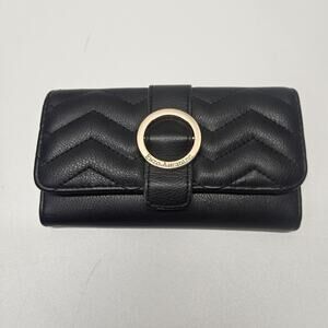 Enzo Angiolini Classic Black Trifold Wallet Gold Tone Accents